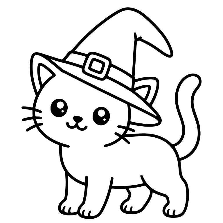Walking Cat in Tilted Witch Hat With Tail Raised — free animal SVG cut file