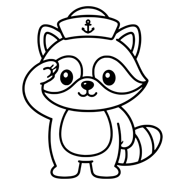 Saluting Raccoon in Sailor Cap with Anchor — free animal SVG cut file