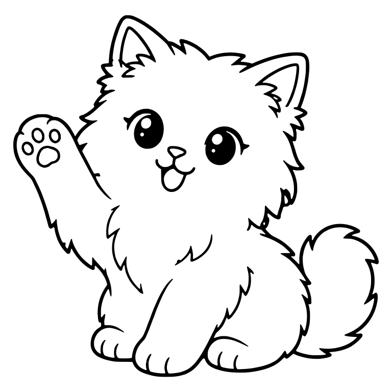 Fluffy Kitten Sitting and Waving One Paw With Paw Pad — free animal SVG cut file