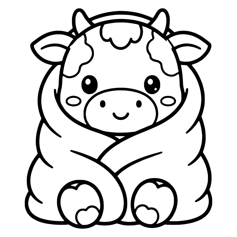 Smiling Cow Hugging a Soft Blanket With Heart Hooves — free animal SVG cut file