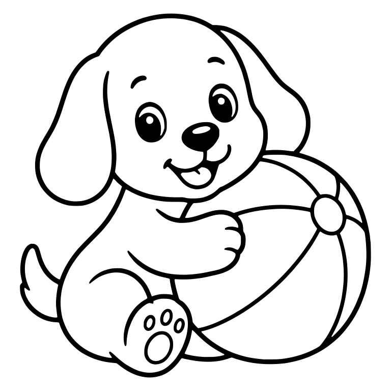 Puppy Hugging Beach Ball with Tongue Out — free animal SVG cut file