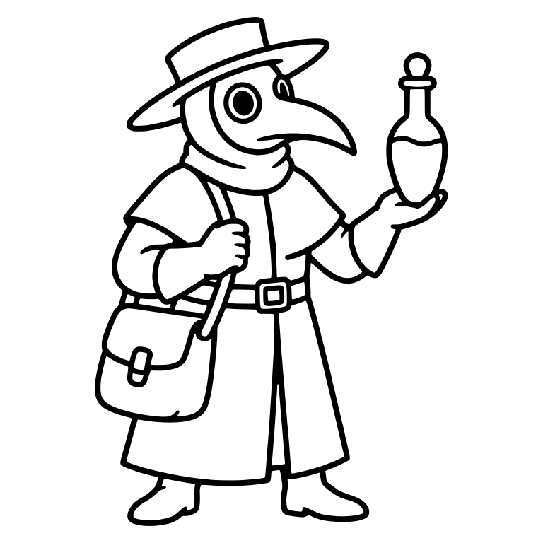 Plague Doctor with Satchel Holding Potion Bottle — free characters SVG cut file