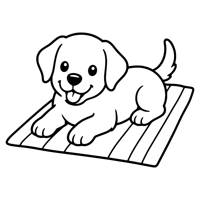 Happy Puppy Lying on Striped Towel with Tail Up — free animal SVG cut file