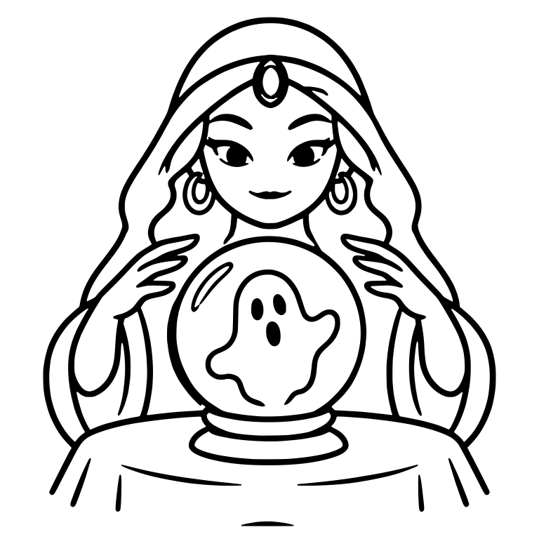 Smiling Fortune Teller With Ghost in Crystal Ball — free characters SVG cut file