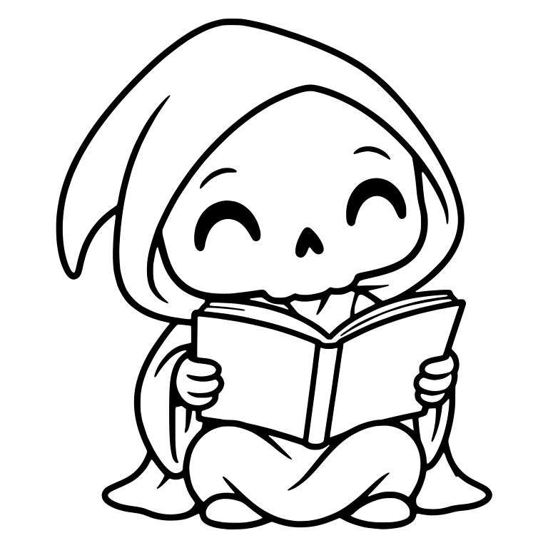 Happy Grim Reaper Reading Cross-Legged — free characters SVG cut file
