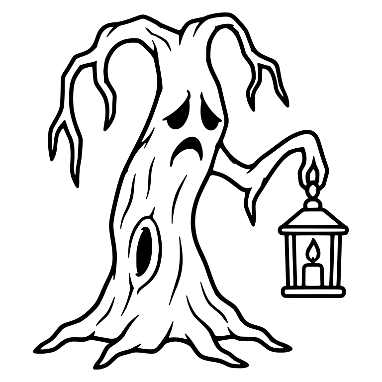 Sad Drooping Tree Holding Candle Lantern on Right — free floral SVG cut file