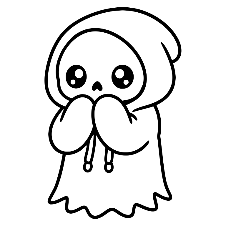 Kawaii Grim Reaper In Hoodie Hands Over Mouth — free characters SVG cut file