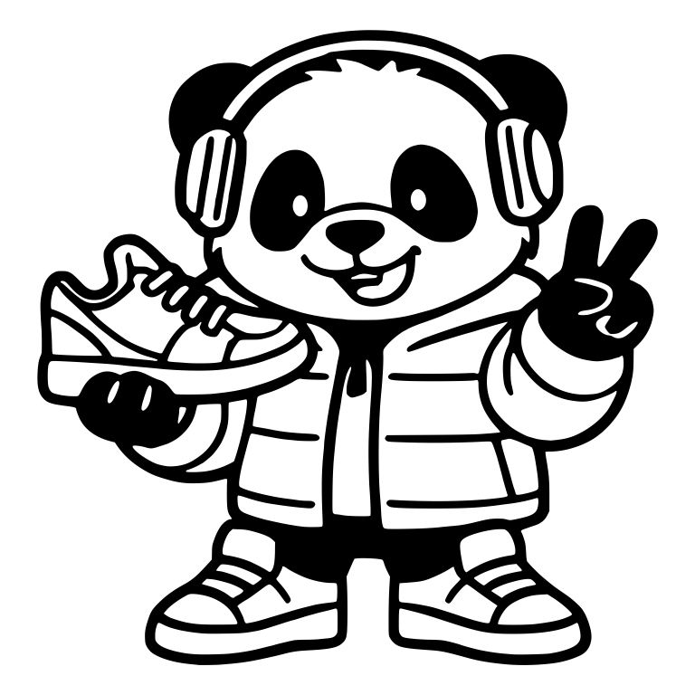 Headphone Panda In Puffer Jacket With Peace Sign And Sneaker — free animal SVG cut file