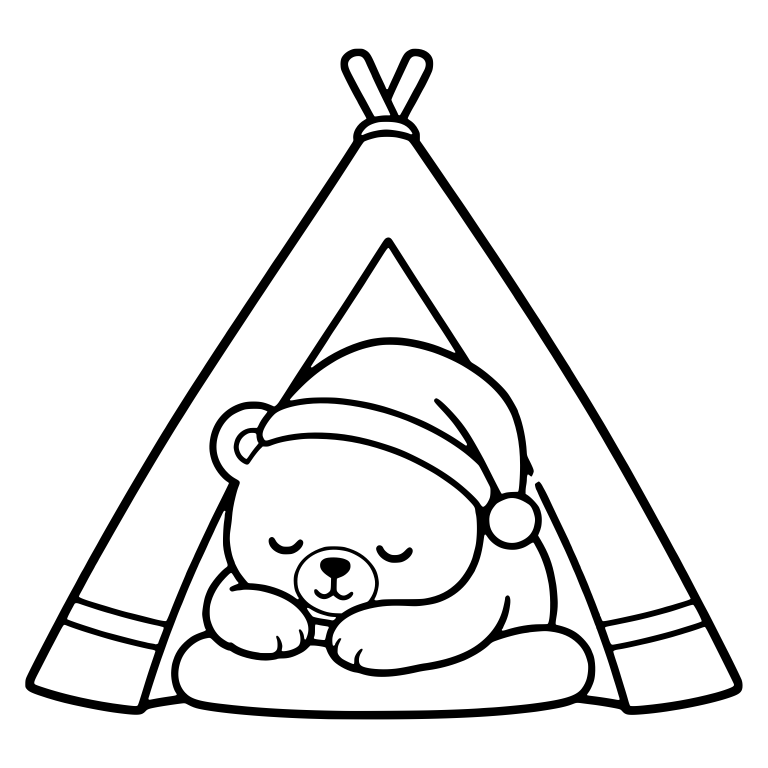 Sleepy Bear in Nightcap Inside Teepee Tent — free animal SVG cut file