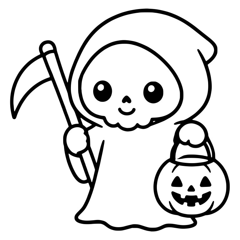 Trick-or-Treat Grim Reaper With Pumpkin Bucket and Scythe — free characters SVG cut file