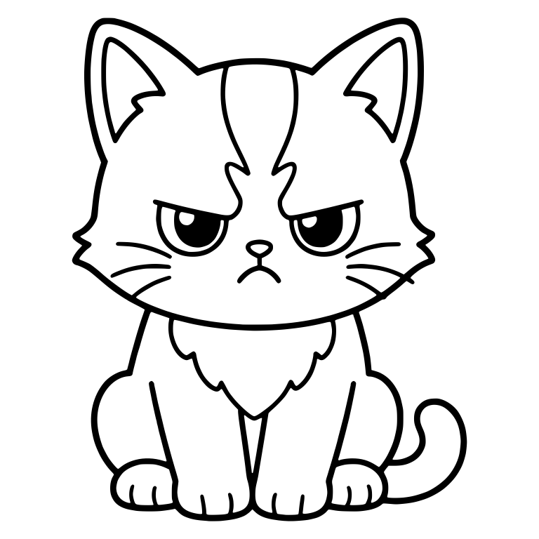 Angry Tuxedo Kitten Sitting With Fluffy Chest Bib — free animal SVG cut file