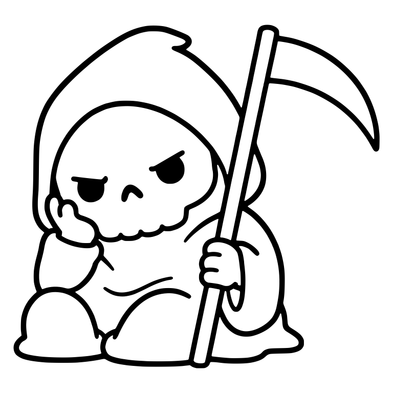 Grumbling Grim Reaper Resting Cheek on Hand With Scythe — free characters SVG cut file