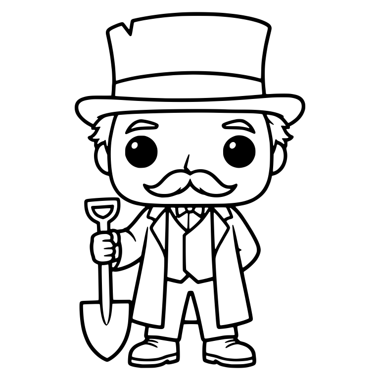 Mustached Gravedigger in Top Hat Holding Shovel — free characters SVG cut file