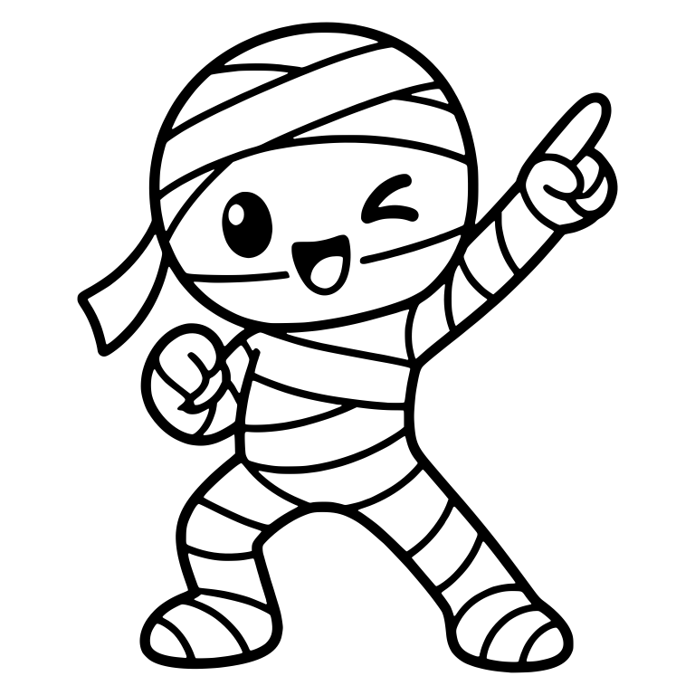 Winking Mummy Pointing Up in Wide Dance Stance — free fantasy-creature SVG cut file