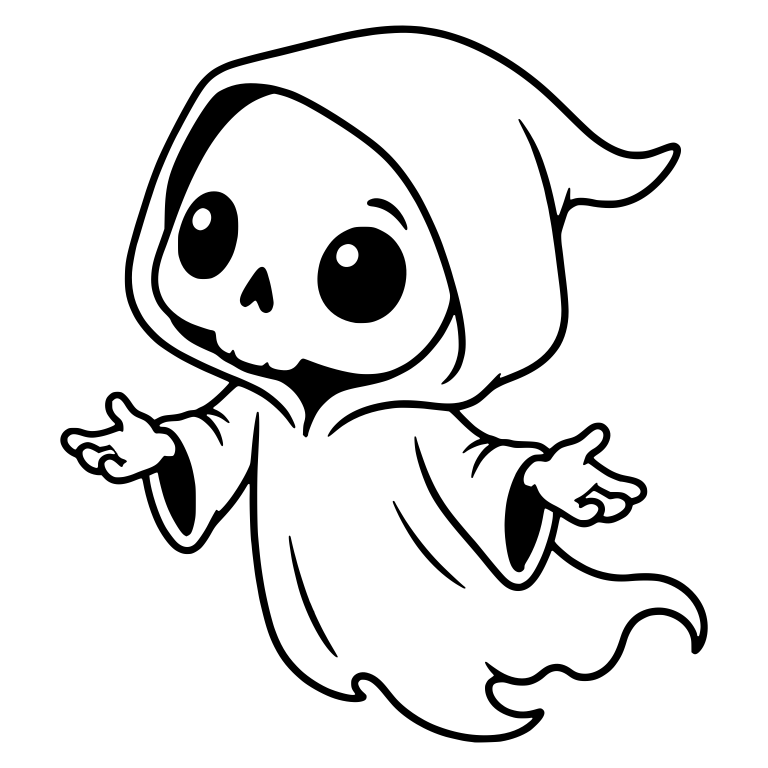 Floating Chibi Grim Reaper Shrugging with Flowing Robe — free characters SVG cut file