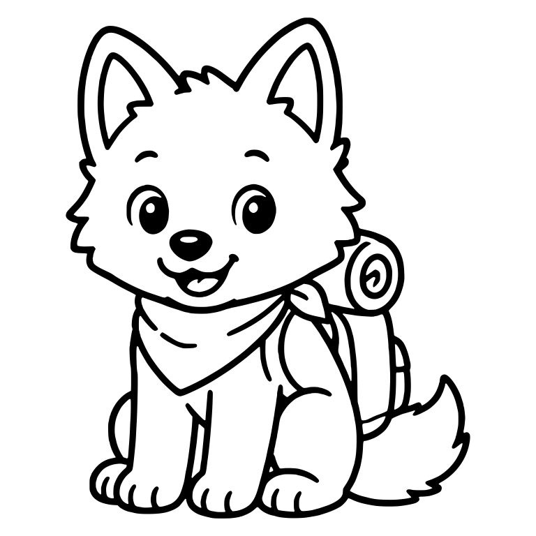 Sitting Wolf Cub with Bandana and Bedroll Backpack — free animal SVG cut file