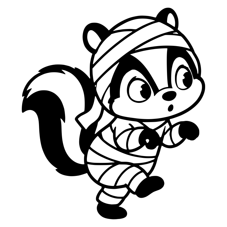 Skunk Wrapped in Mummy Bandages Tiptoeing — free animal SVG cut file