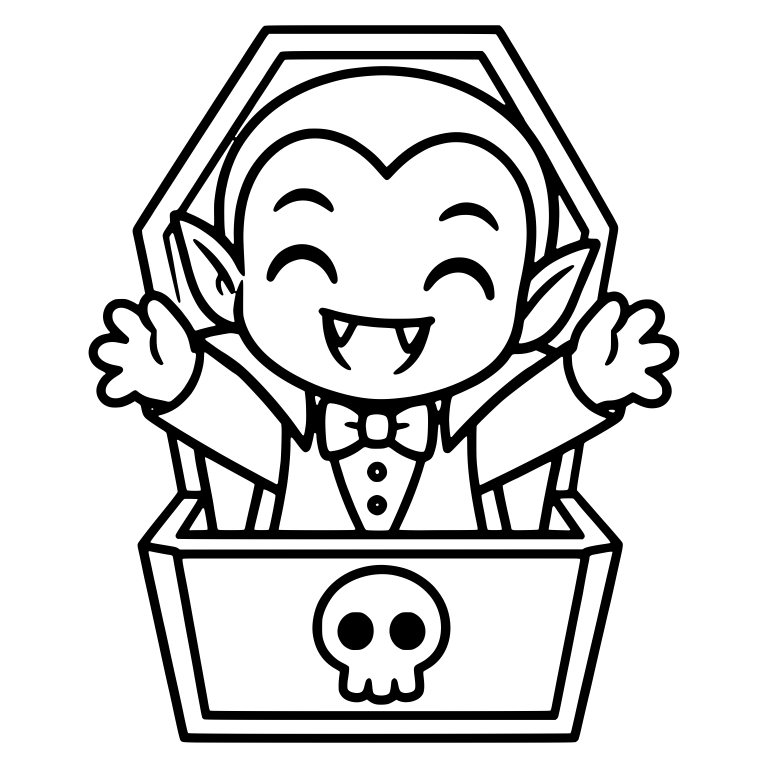 Laughing Vampire in Bow Tie Rising From a Skull Coffin — free fantasy-creature SVG cut file