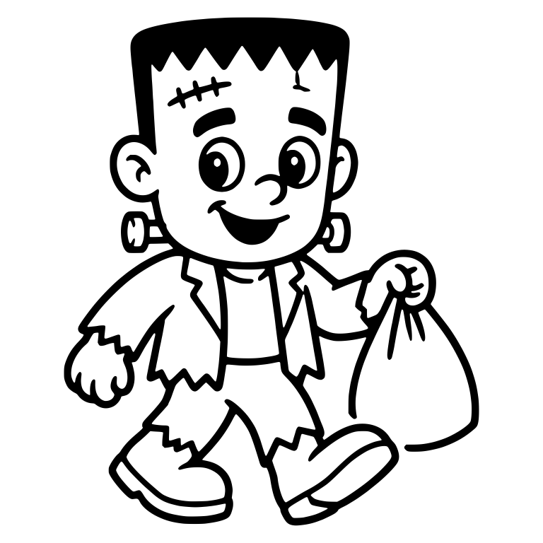 Frankenstein Kid Walking With Candy Sack — free fantasy-creature SVG cut file