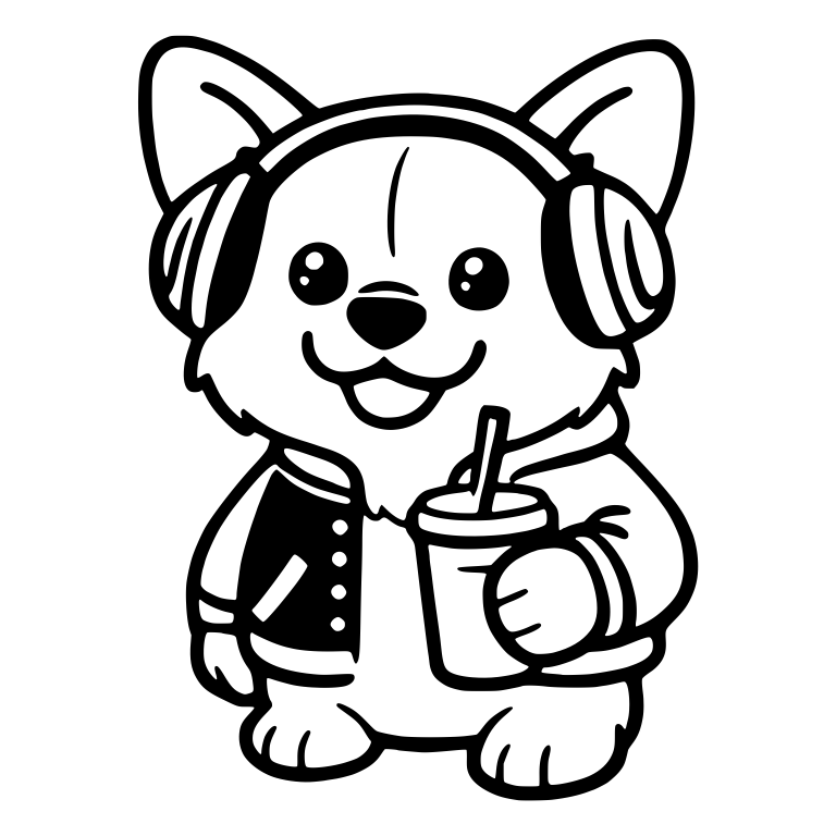 Corgi in Headphones and Varsity Jacket with Drink — free animal SVG cut file