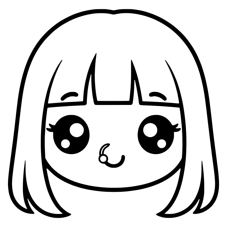 Kawaii Girl With Blunt Bangs Bob And Nose Ring — free characters SVG cut file
