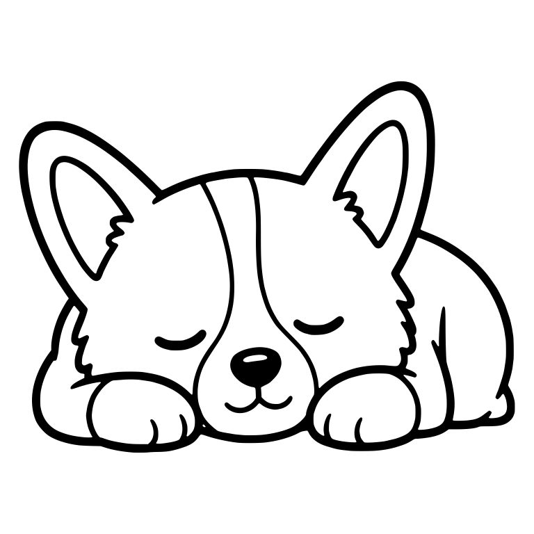 Sleeping Corgi Puppy With Closed Eyes and Paws Forward — free animal SVG cut file