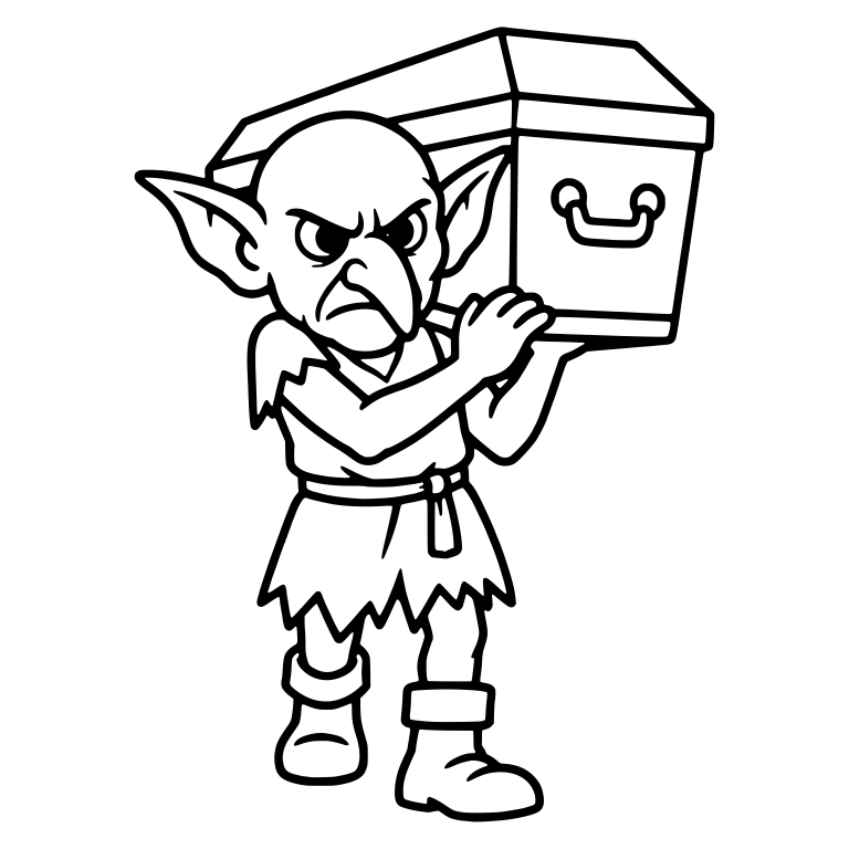 Scowling Goblin Shouldering Coffin with Both Hands — free fantasy-creature SVG cut file