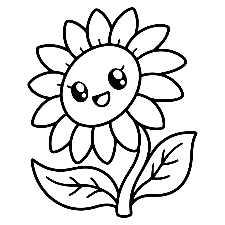 Tilted Sunflower With Big Eyes And Veined Leaves — free floral SVG cut file