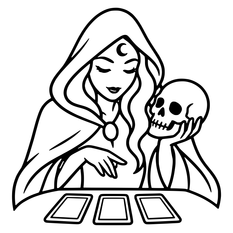 Hooded Fortune Teller With Tarot Cards and Skull — free characters SVG cut file