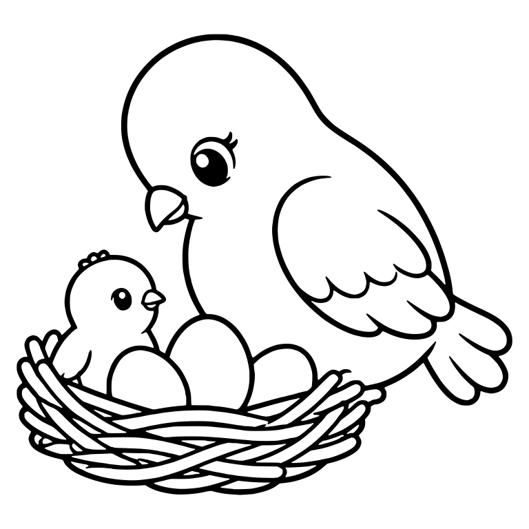 Mother Dove Watching Chick and Eggs in Nest — free animal SVG cut file