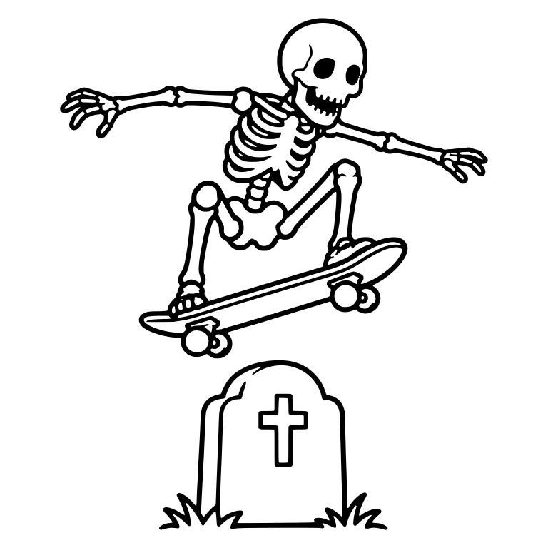 Skeleton Skateboarder Jumping Cross Gravestone — free skeleton SVG cut file
