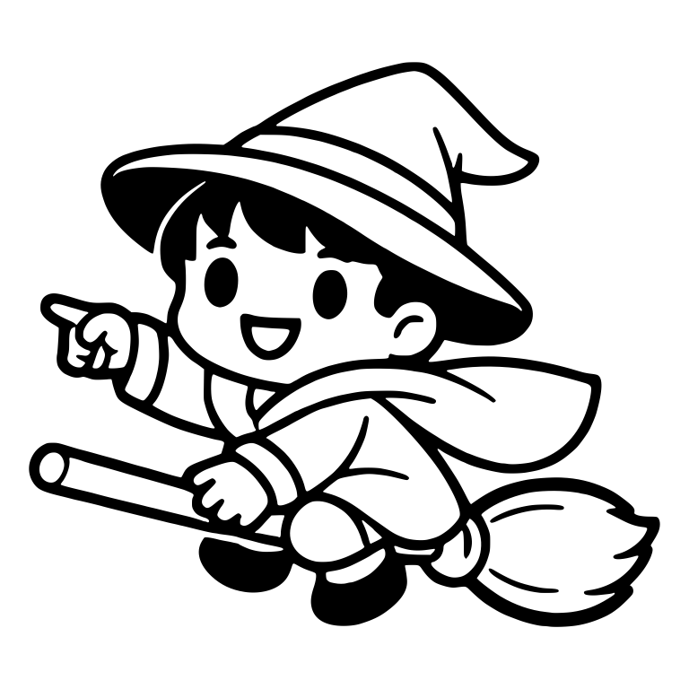 Young Wizard Riding Broom and Pointing Forward — free characters SVG cut file
