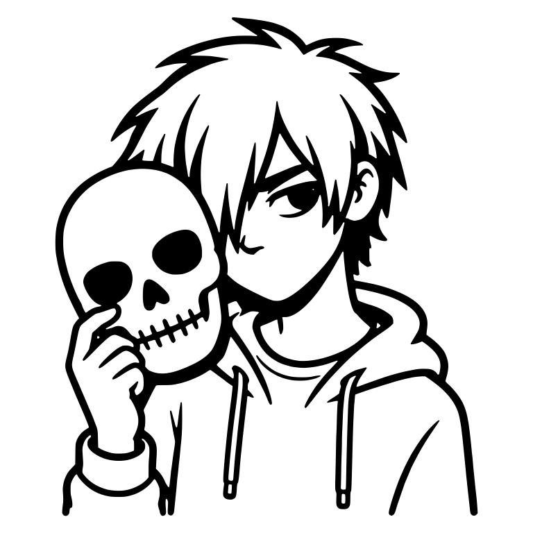 Emo Boy Holding Skull Mask Beside His Face in Hoodie — free characters SVG cut file