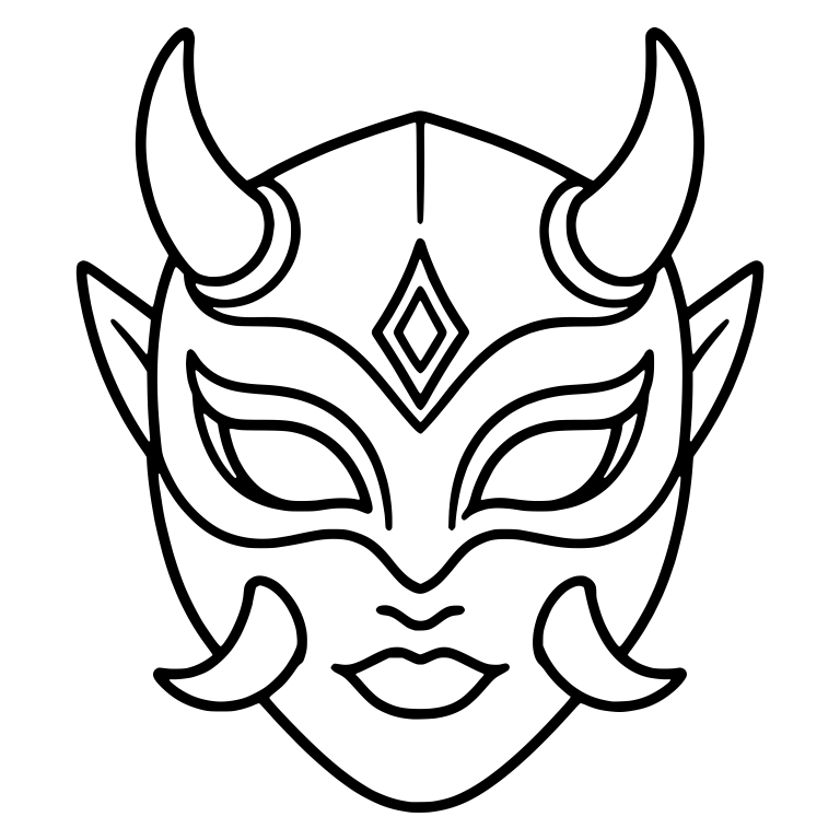 Horned Demon With Jeweled Eye Mask and Crescent Tusks — free fantasy-creature SVG cut file