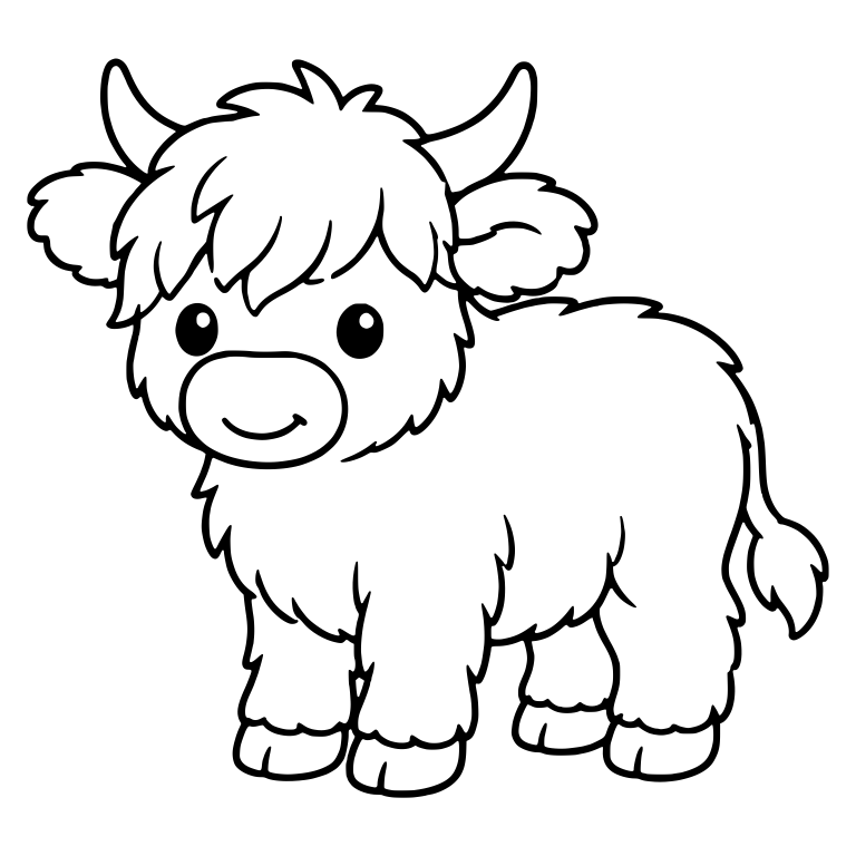 Smiling Highland Calf Standing in Side View — free animal SVG cut file