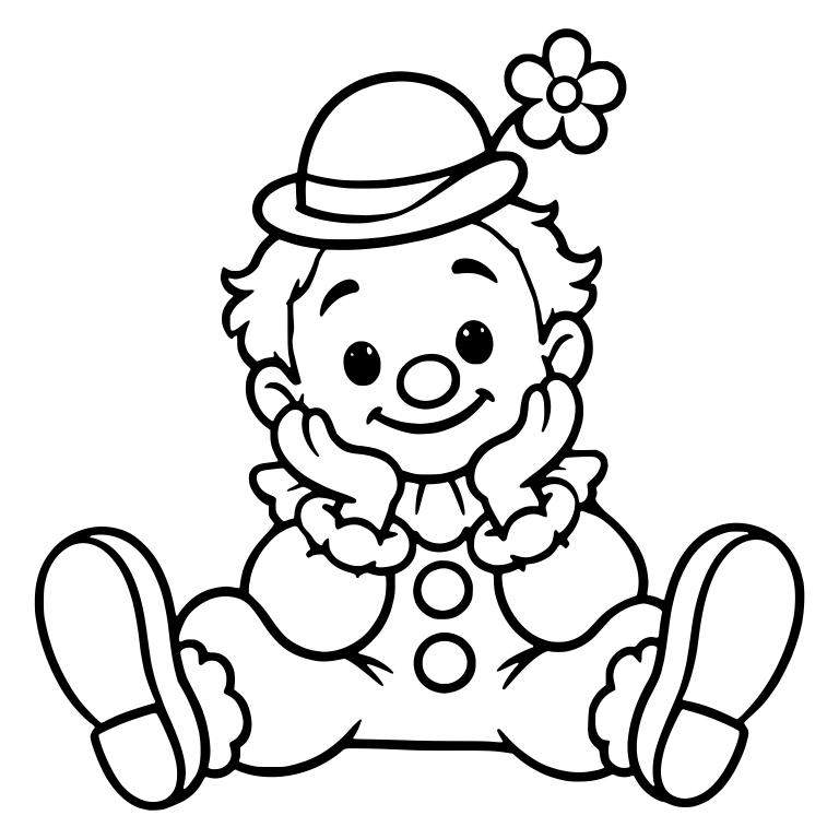 Sitting Clown Kid Resting Chin on Hands With Flower Hat — free characters SVG cut file