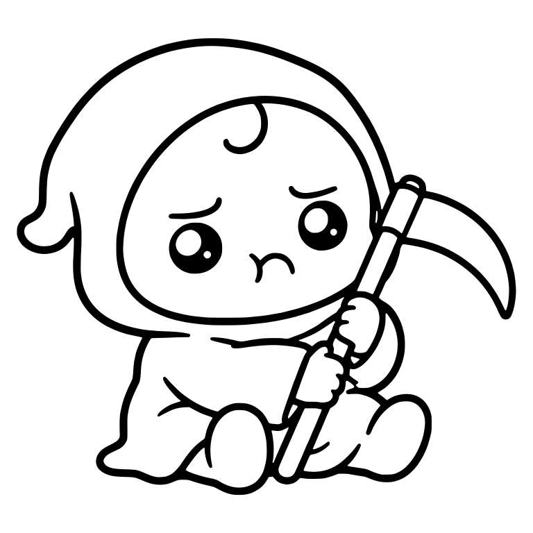 Fussy Baby Reaper Sitting Hugging Scythe — free characters SVG cut file