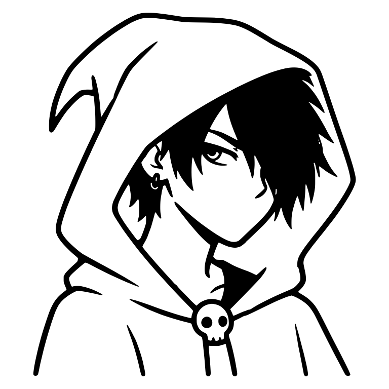 Emo Boy in Pointed Hood with Hoop Earring and Skull Clasp — free characters SVG cut file