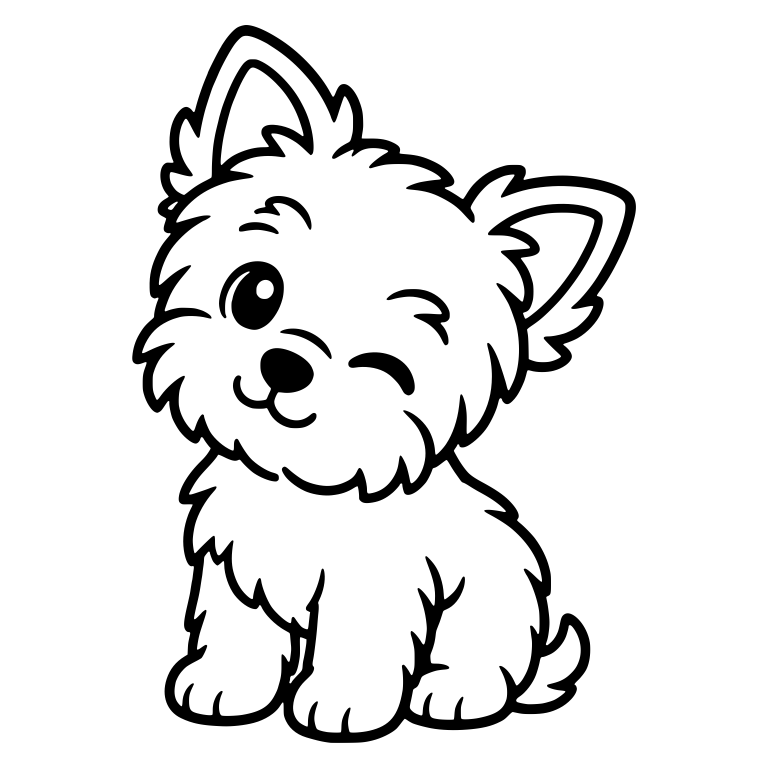 Winking Yorkie Puppy Sitting With Head Tilted — free animal SVG cut file