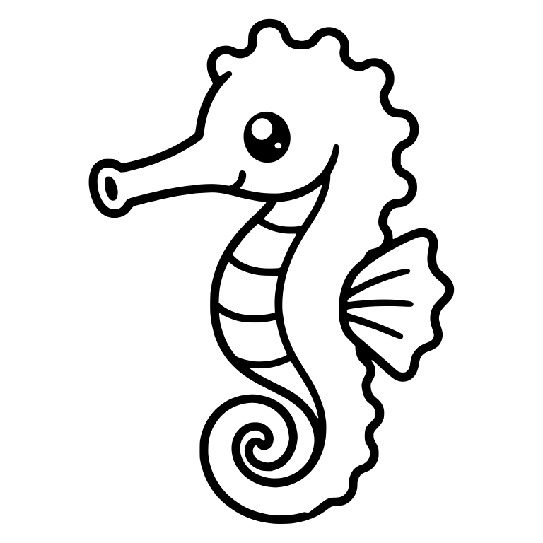Upright Kawaii Seahorse With Cloud-Scalloped Back — free animal SVG cut file