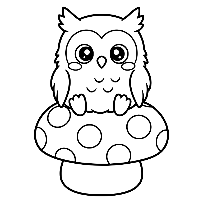 Blushing Eared Owl Sitting on Big Polka Dot Mushroom — free animal SVG cut file