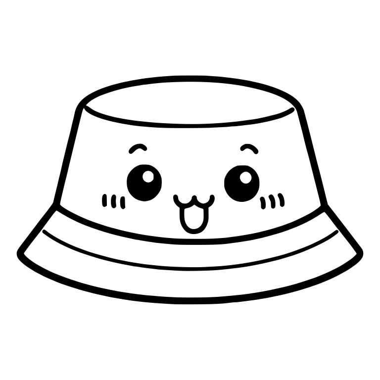 Bucket Hat With Open-Mouth Smile and Blush Lines — free objects SVG
