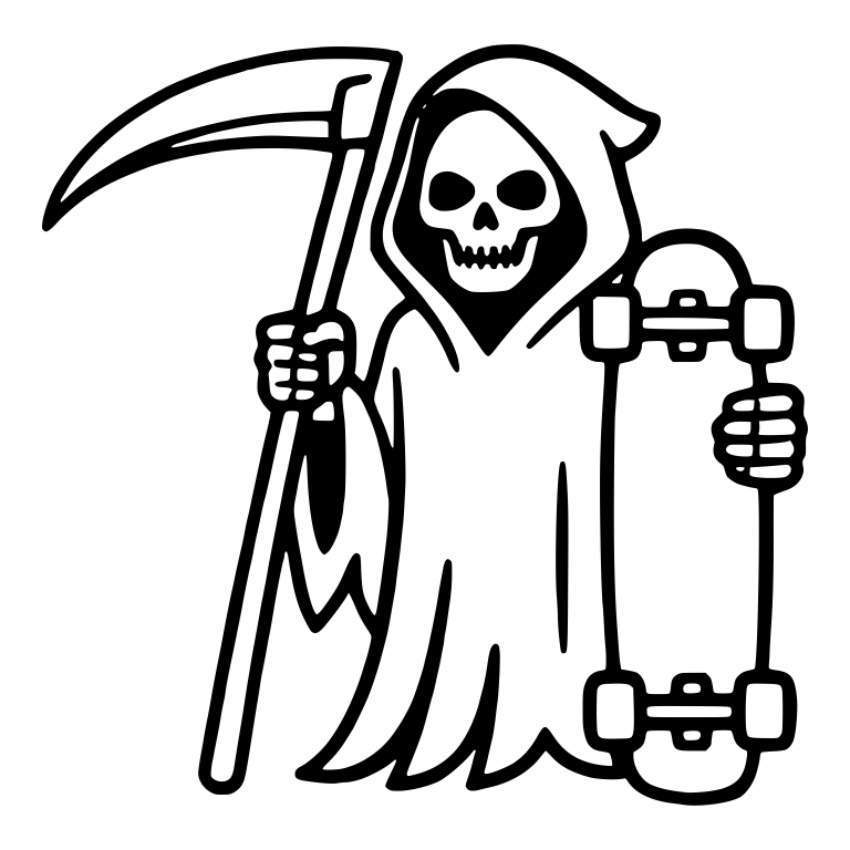 Standing Reaper with Scythe and Upright Skateboard — free characters SVG cut file