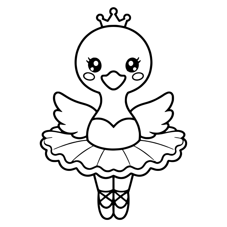 Front-Facing Ballerina Swan in Tutu and Tiny Crown — free animal SVG cut file