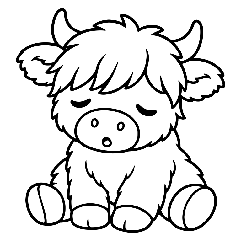 Drowsy Highland Calf Sitting With Small Open Mouth — free animal SVG cut file