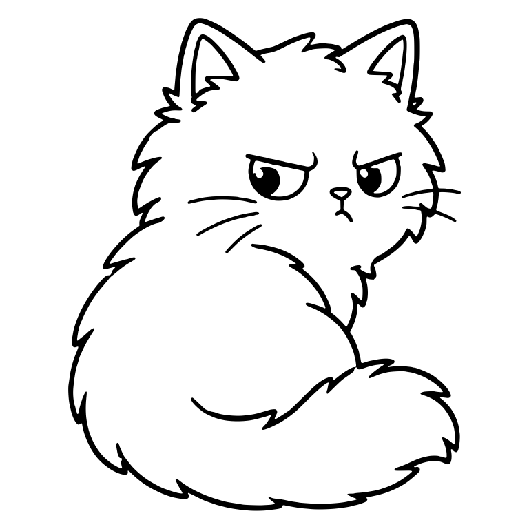 Annoyed Fluffy Kitten Sitting Looking Back — free animal SVG cut file