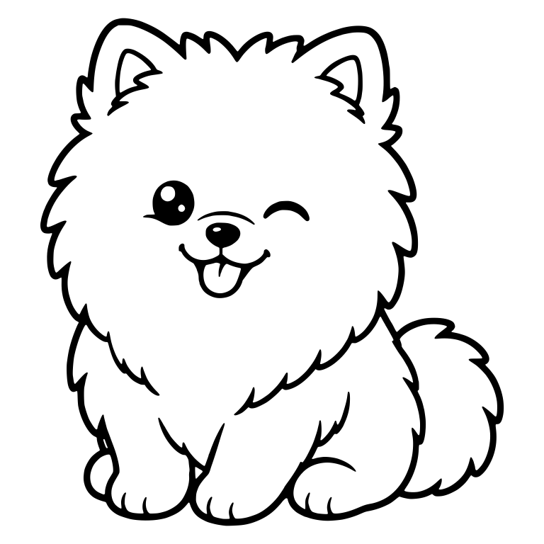 Winking Pomeranian Sitting with Tongue Out — free animal SVG cut file