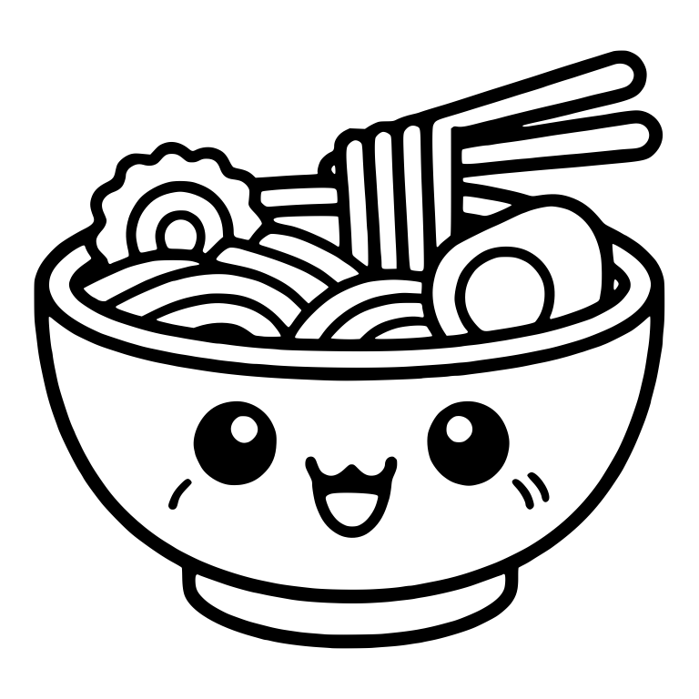 Kawaii Ramen Bowl with Smiling Face and Chopsticks — free food SVG cut file