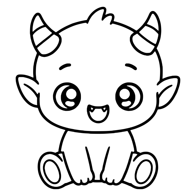 Sitting Baby Devil with Striped Horns and Fangs — free fantasy-creature SVG cut file