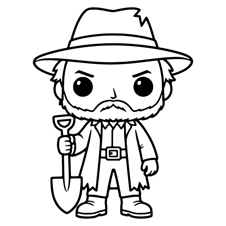 Bearded Gravedigger in Wide-Brim Hat With Shovel — free characters SVG cut file